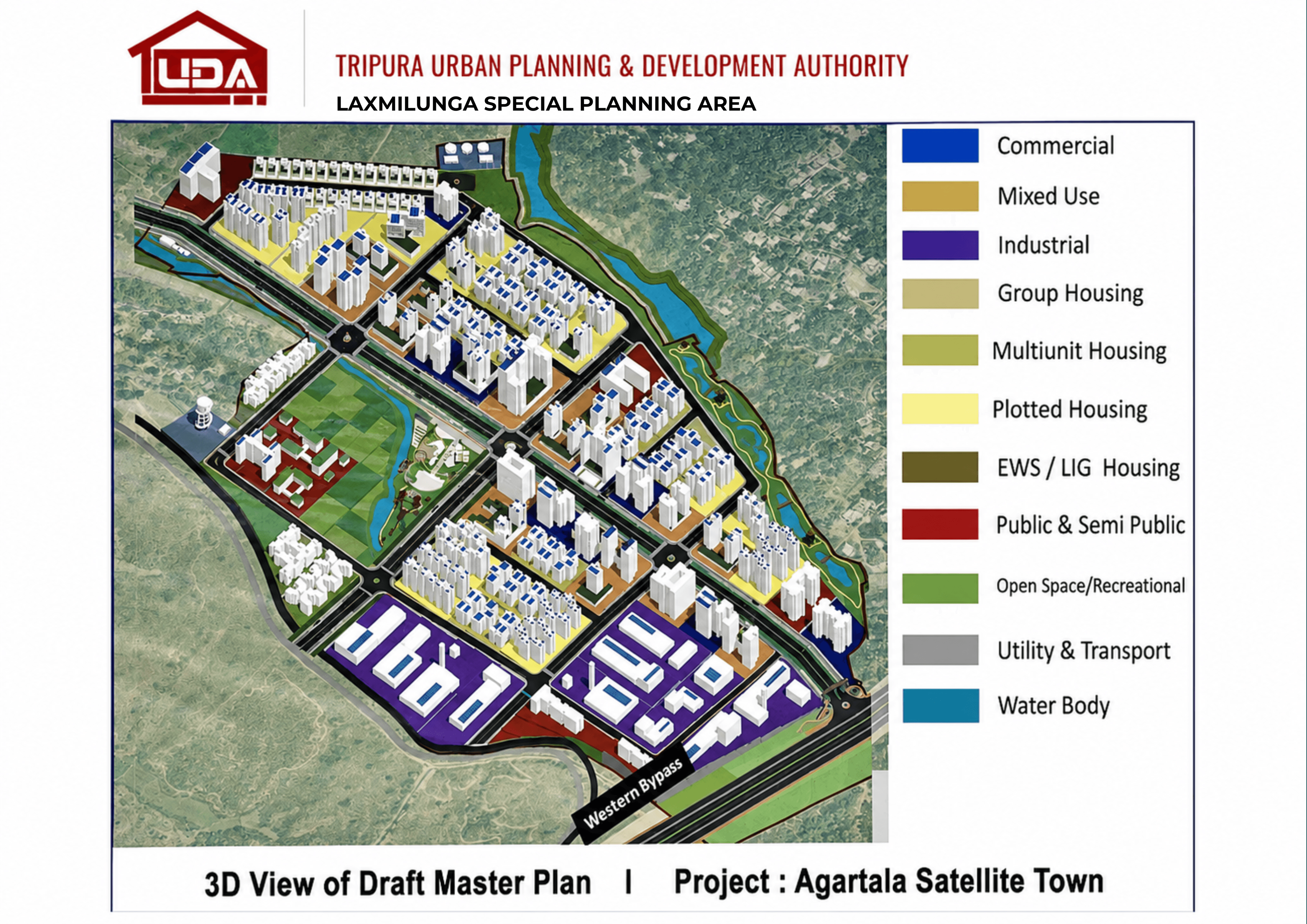 TUDA Laxmilunga Special Planning Area — 3D View of Draft Master Plan — Project: Agartala Satellite Town